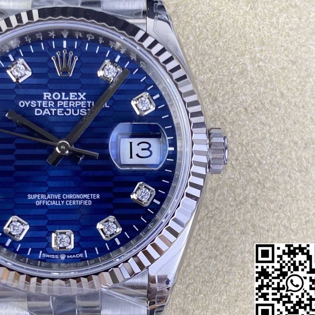 Clean Dial Factory Datejust Rolex Steel Motif Blue 36MM Diamond M126234 Stainless Hourmarker 0412